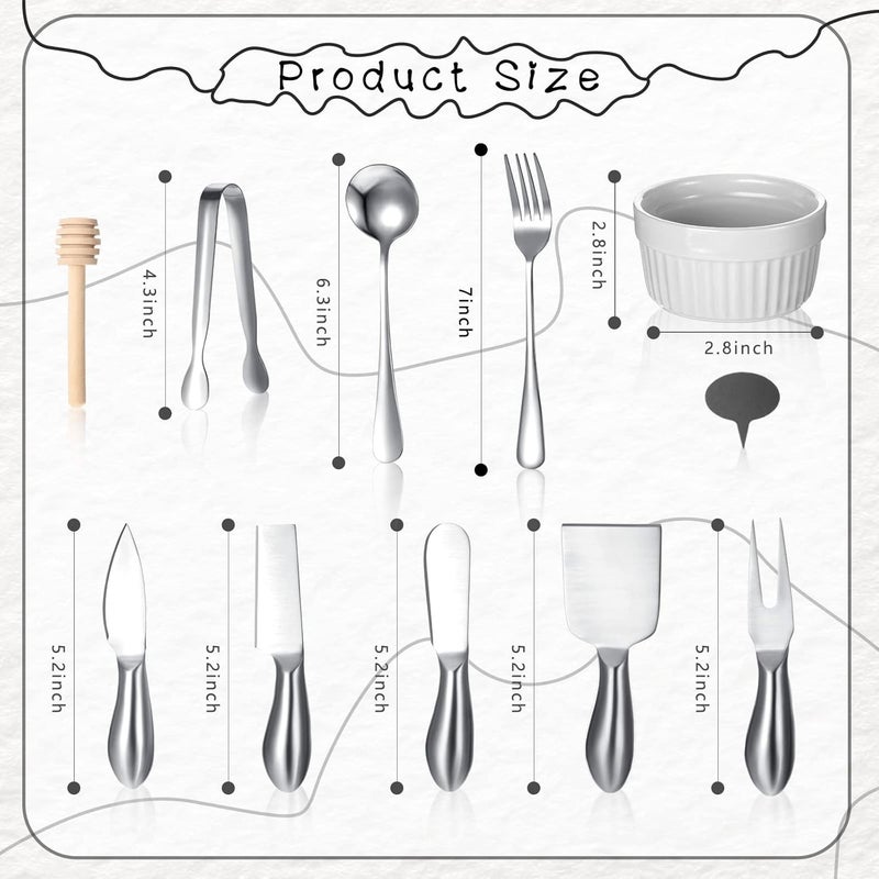 Raiten 38 Pcs Summer Charcuterie Board Accessories Utensils Include Cheese Knife Set Bowls Cheese Markers Serving Tongs Spoons and Forks Honey Dipper for Butter Cheese and Pastry Making (Silver) - Image 2